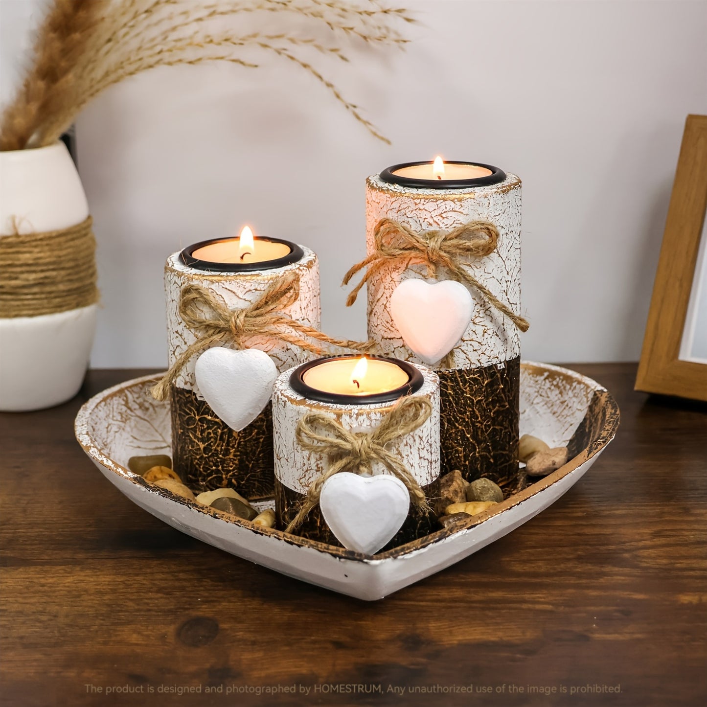 L&B® Rustic White Wooden Candle Set