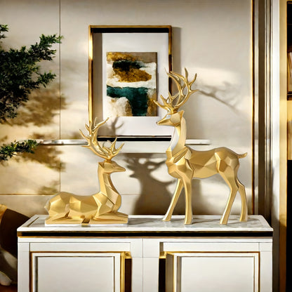 L&B® Golden Reindeer Sculpture Set (2pcs)