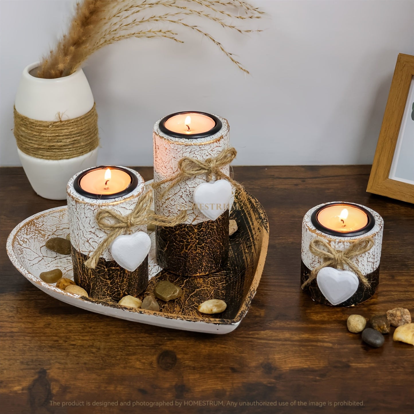 L&B® Rustic White Wooden Candle Set
