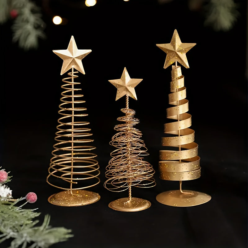L&B® Golden Mini Christmas Trees (Set of 3)