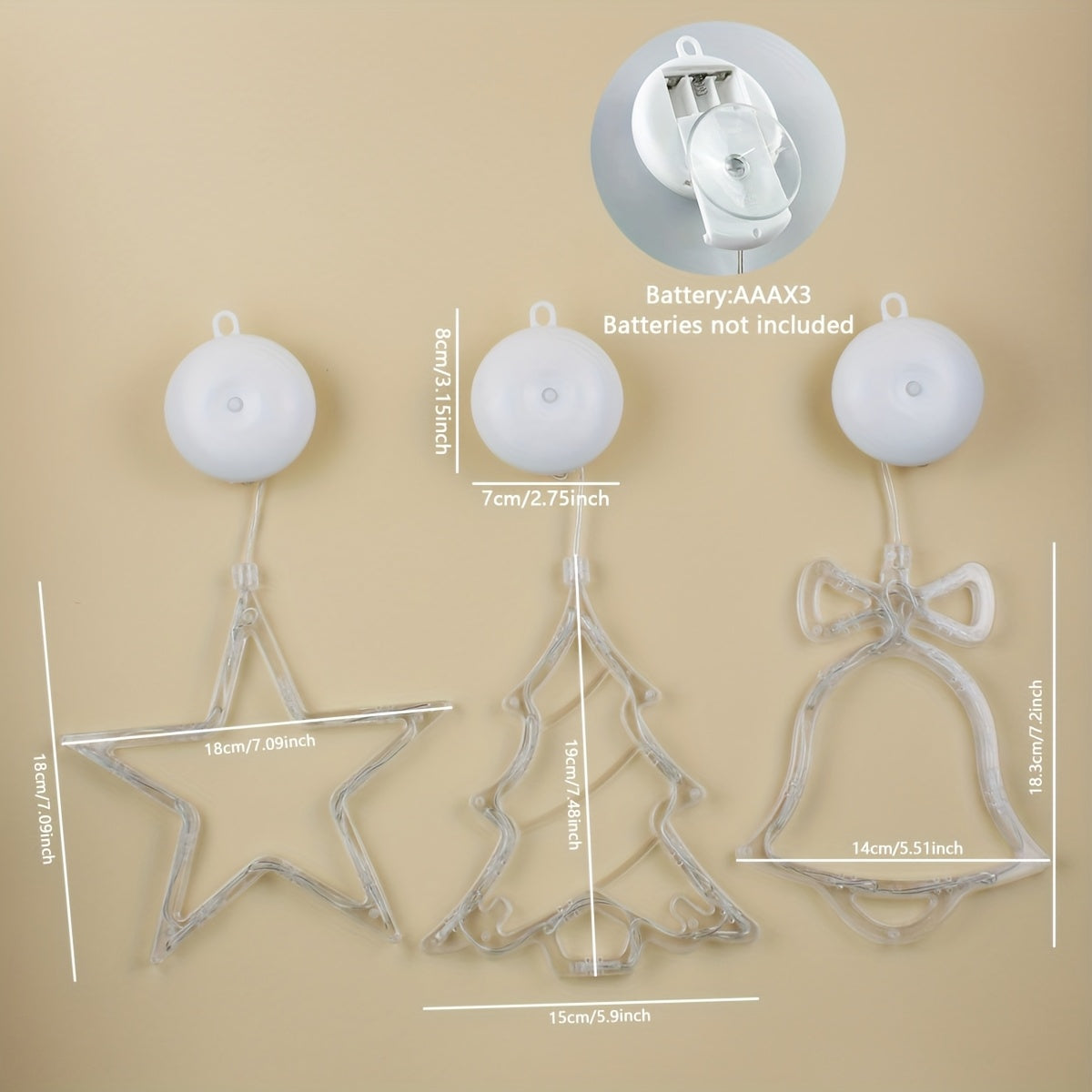 L&B® Radiant Christmas Window Light Set — Bell, Tree & Star (3pcs)