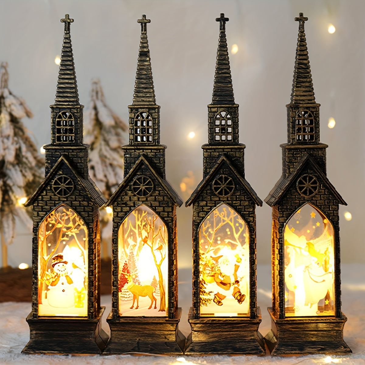 L&B® Gothic Cathedral LED Candle Lanterns - 4 PCS