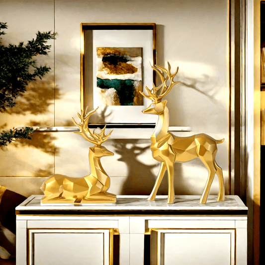 L&B® Golden Reindeer Sculpture Set (2pcs)