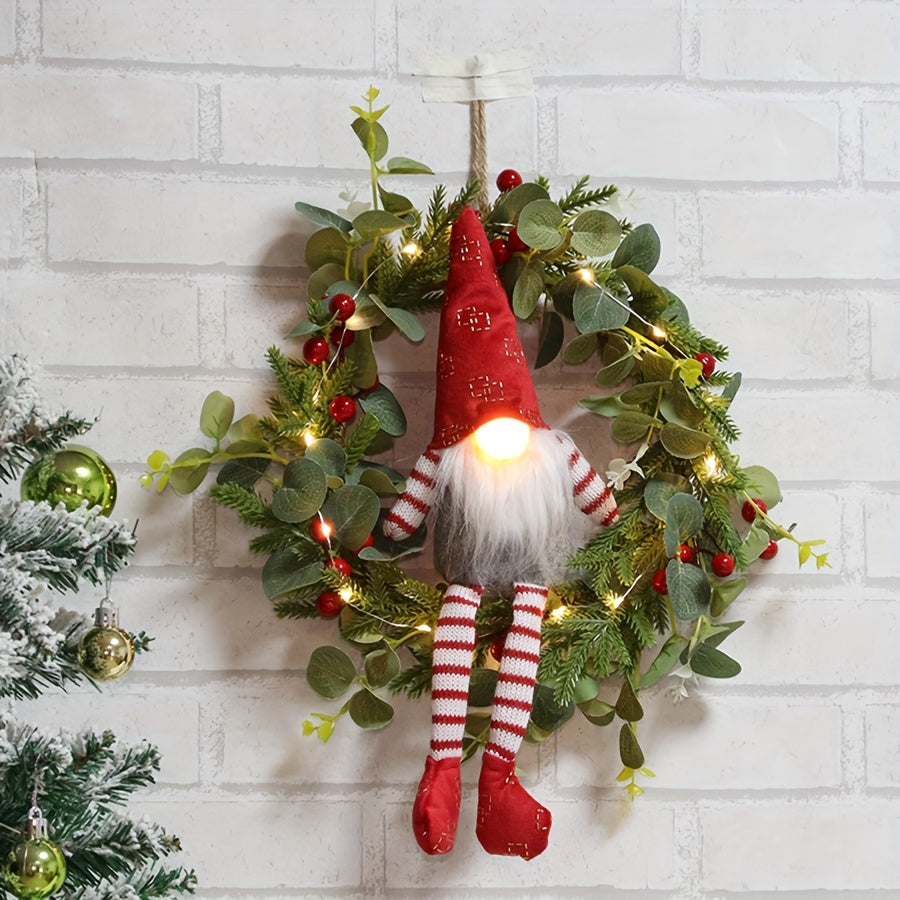 L&B® Christmas Gnome Wreath with LED Lights