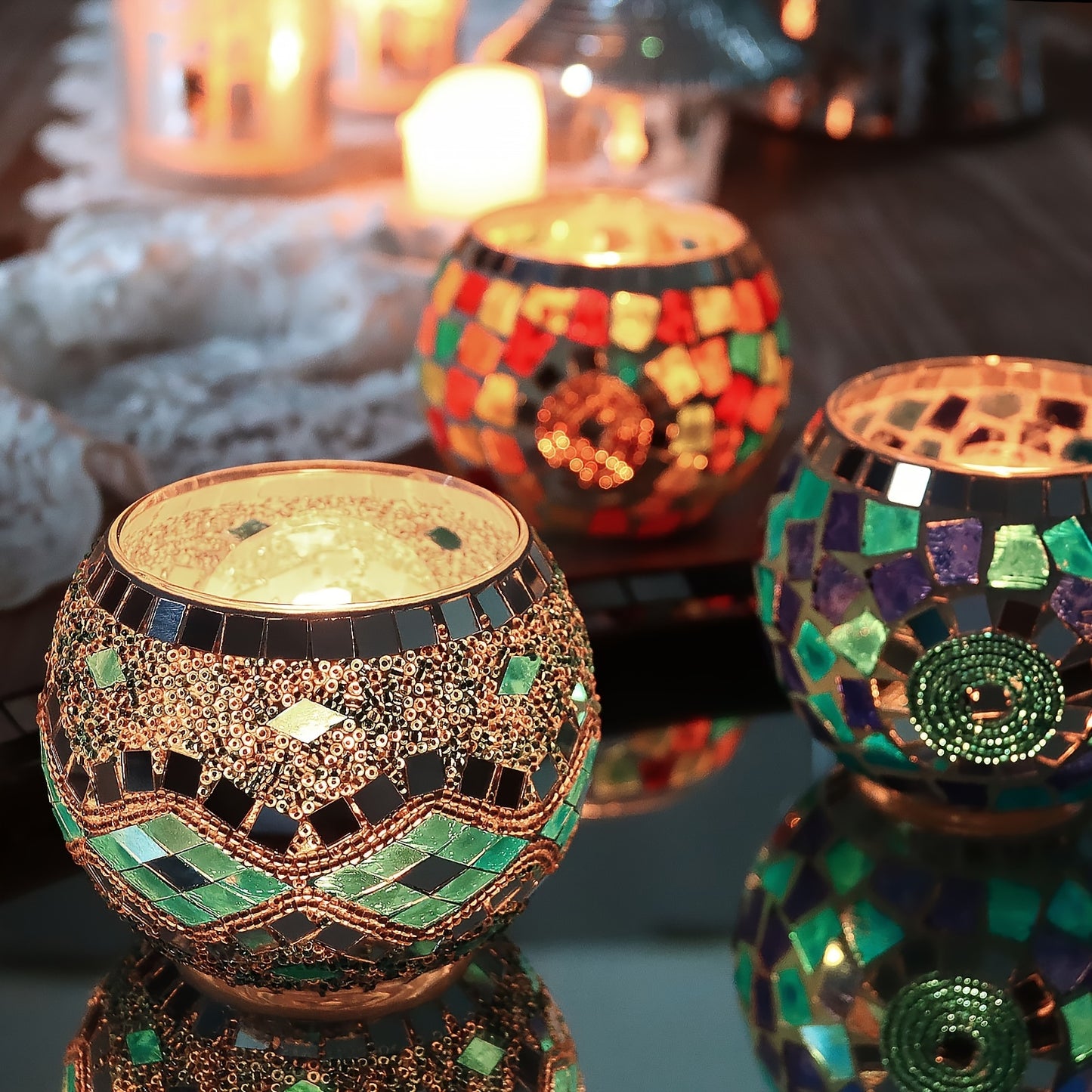 L&B® Mosaic Glass Candle Holders -  Set of 3
