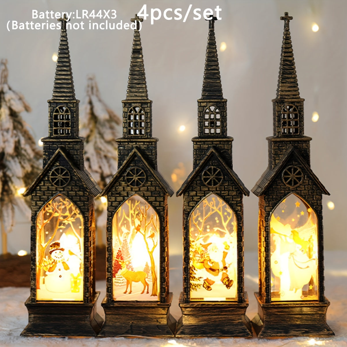 L&B® Gothic Cathedral LED Candle Lanterns - 4 PCS