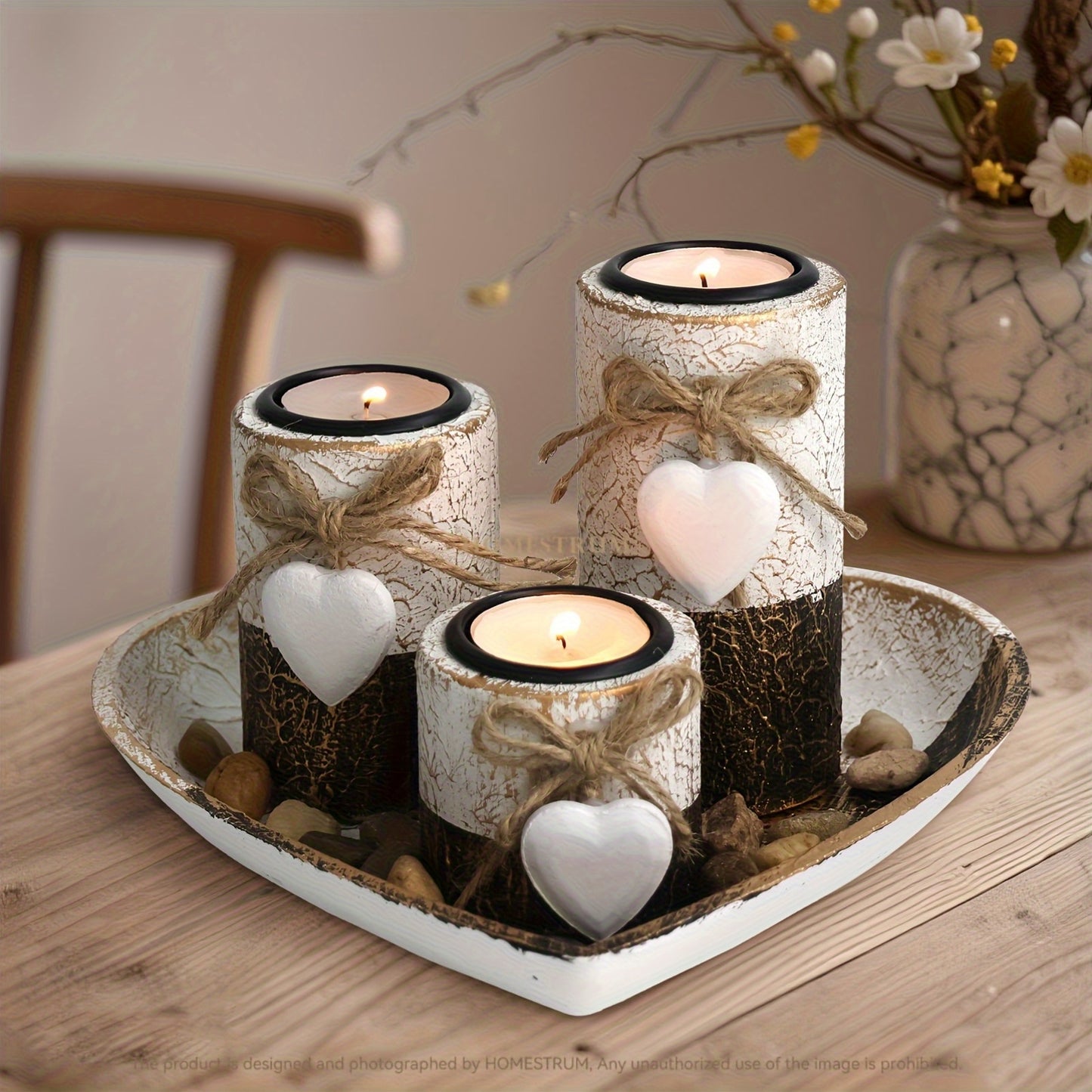 L&B® Rustic White Wooden Candle Set