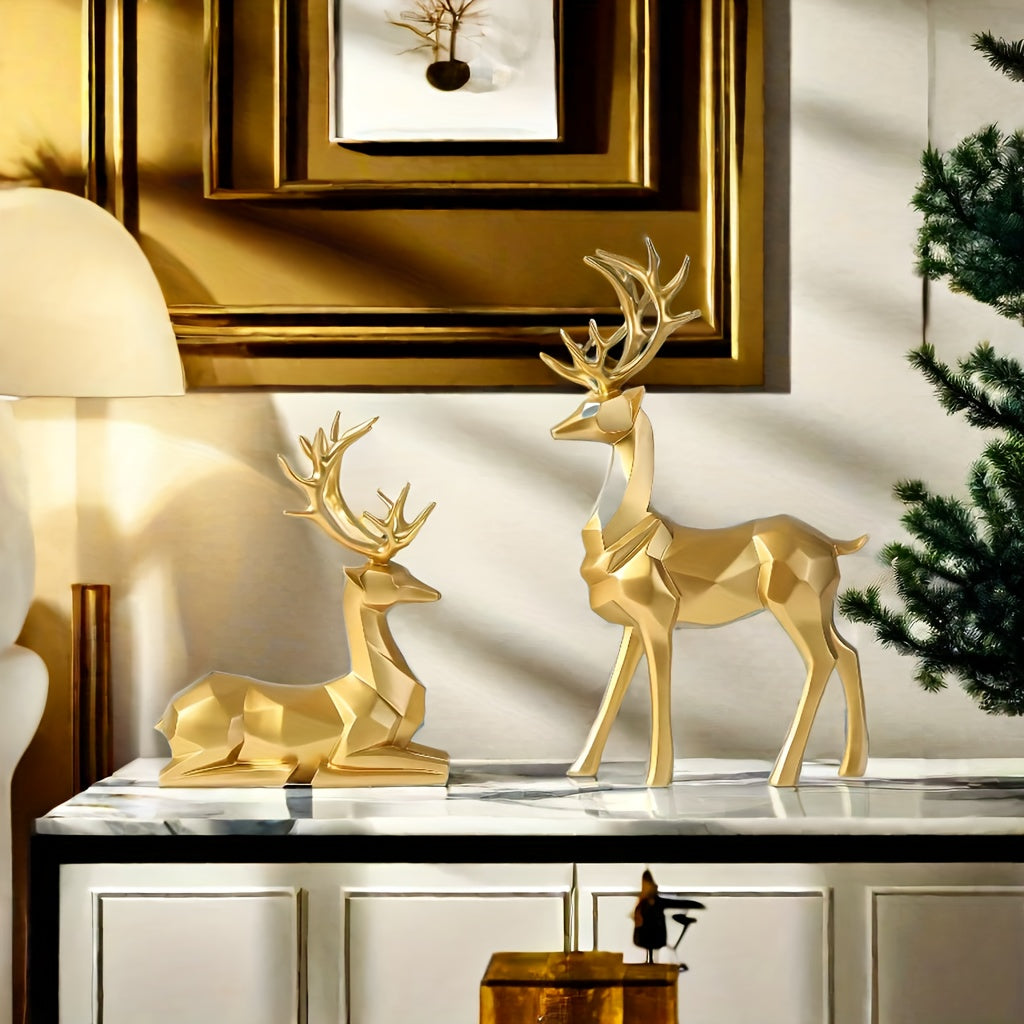 L&B® Golden Reindeer Sculpture Set (2pcs)